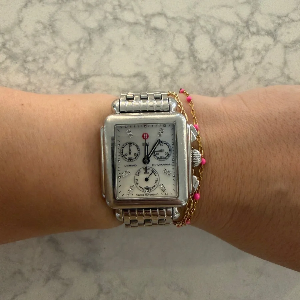 Diamond Chronograph Stainless Steel Watch - Silver & White - Picture 3 of 4